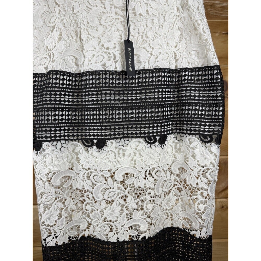 River Island Vintage White/Black‎ Lace Midi Skirt Women’s 16 NWT - Picture 2 of 6
